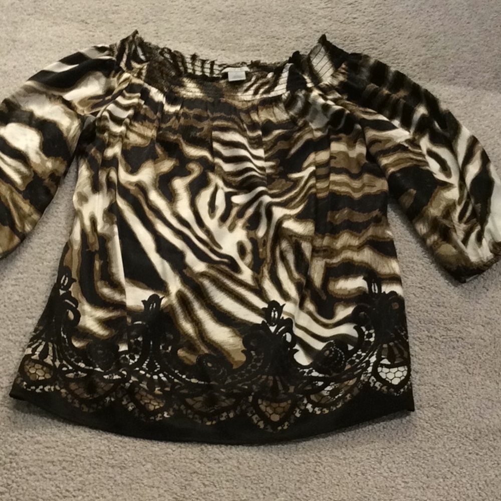 Silk black, gold, cream long top by Cache